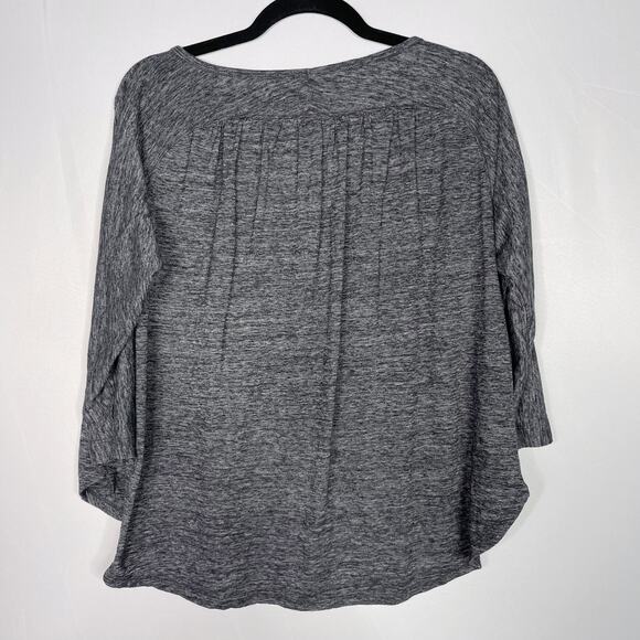 LOFT Medium M Dark Heather Gray 3/4 Sleeve Tee Pleated Back Detail Scoop Neck - Picture 2 of 9